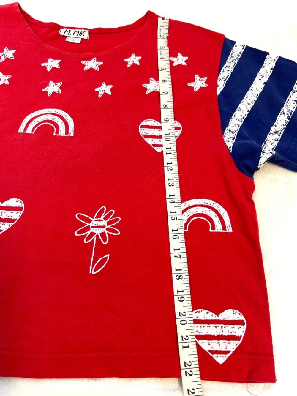 M. Mac Patriotic Americana Art to Wear Top Large Rainbow Whimsical Flag USA - Picture 4 of 4